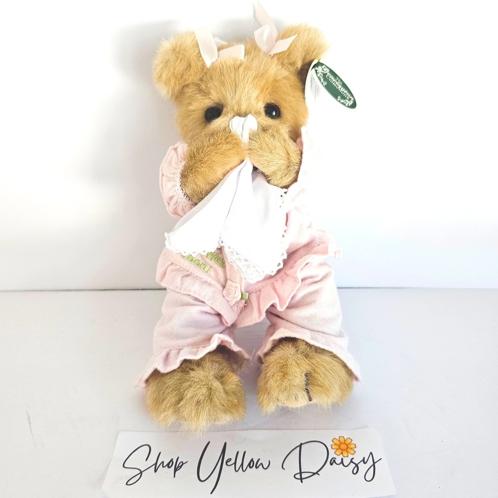 Bearington Collection Sicky Vicky Plush 10" Bear Get Well Soon Pink PJs - M729.1